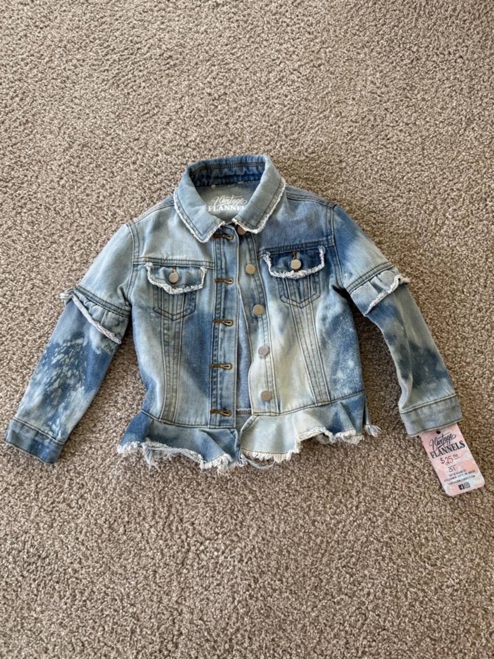 Vintage Havana Light Blue Distressed Denim Jacket for Girls